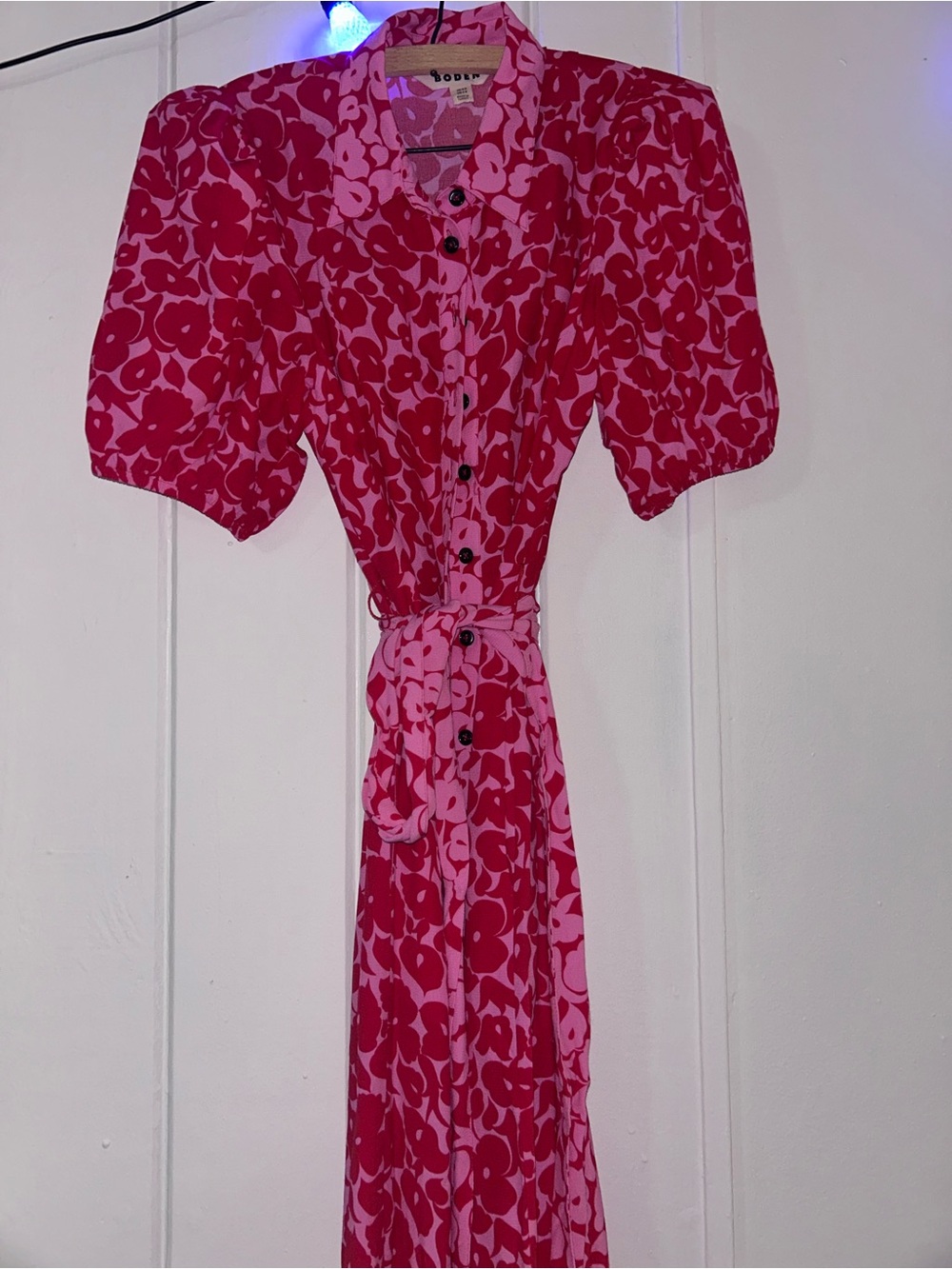 Boden Pink Floral Button Front Midi Shirt Dress Belted US 4R UK 6R - Picture 4 of 8
